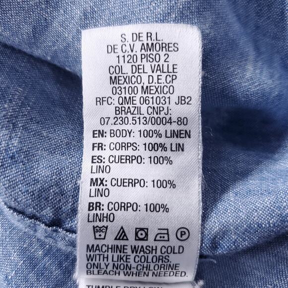 Quiksilver Waterman Button Up Shirt Mens L Blue Long Sleeve Linen Casual Preppy - Picture 11 of 12